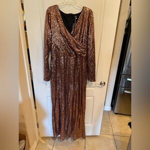Long Tall Sally LTS Women’s copper sequin long sleeve jumpsuit 16/18 new w tag